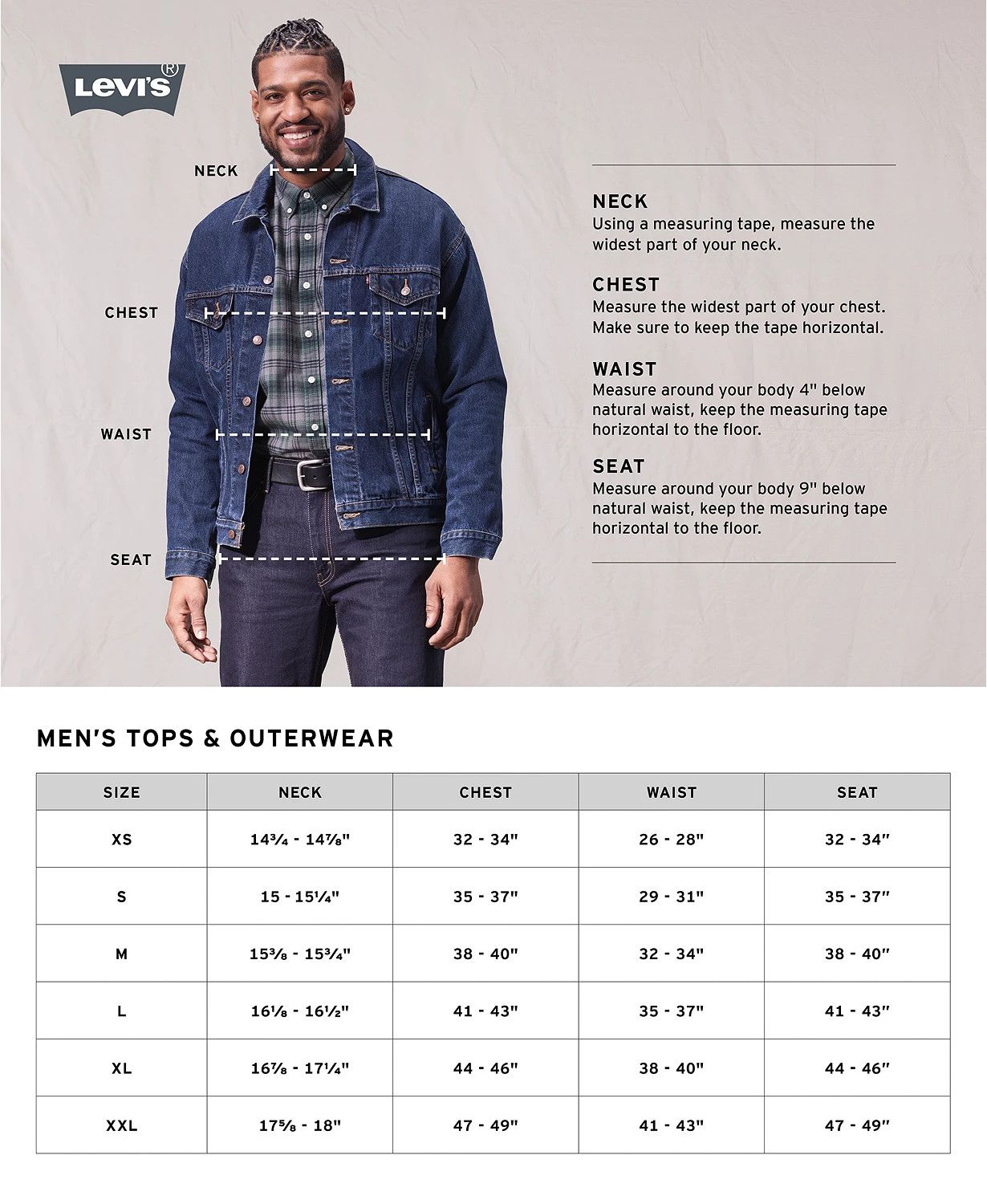 Levis Jean Jacket Size Chart